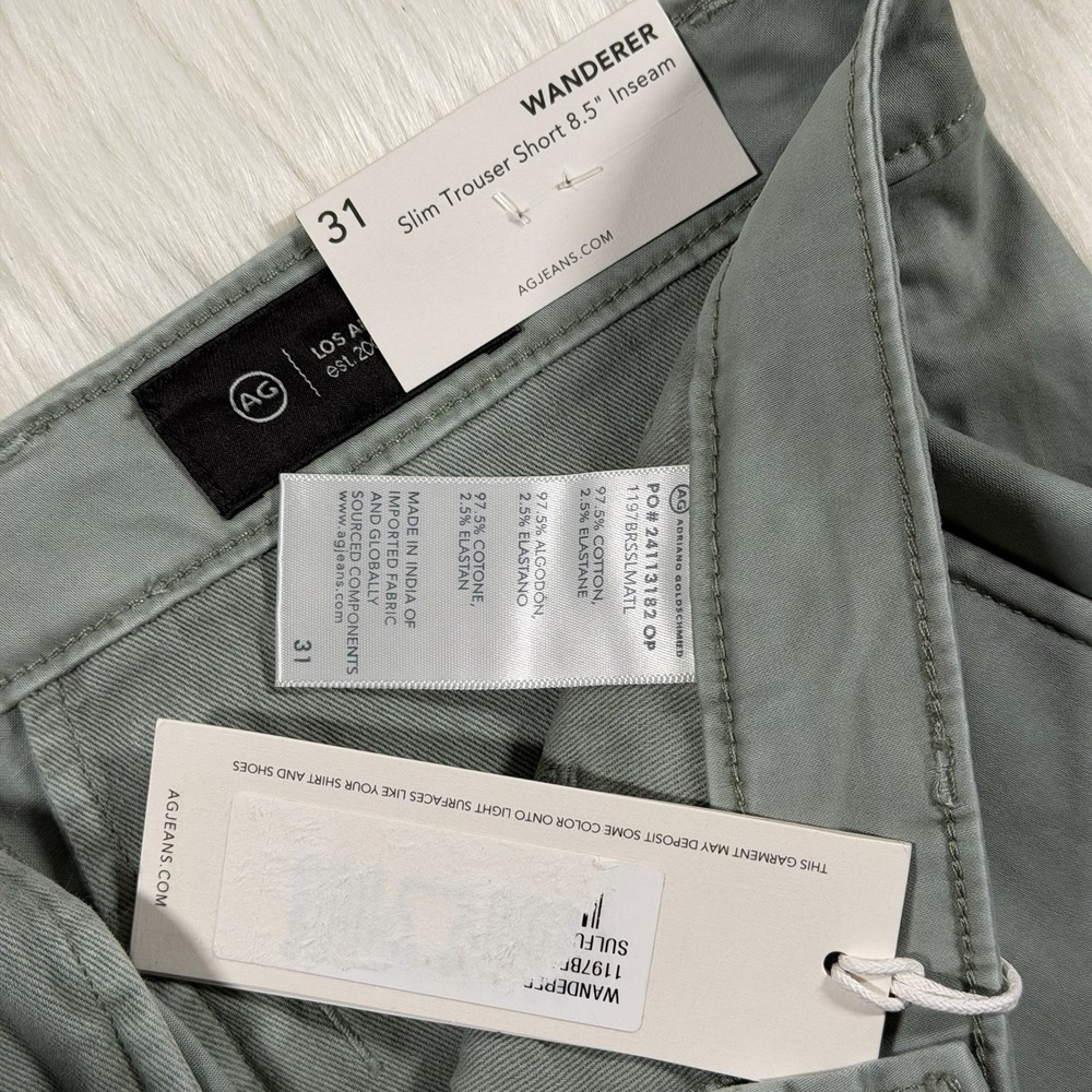 AG Adriano Goldschmied Men's Size 31 Sulfur Green Wanderer Slim Trouser Shorts - Picture 5 of 7